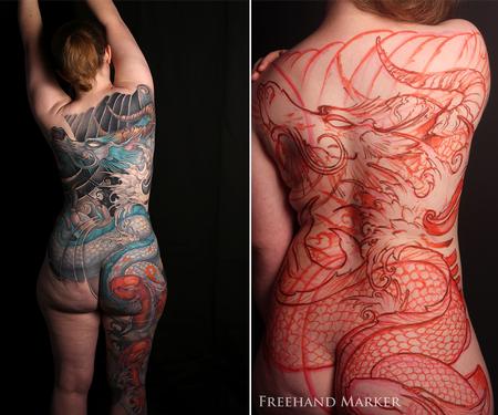 Tattoos - Japanese Water Dragon Full Back - 129733